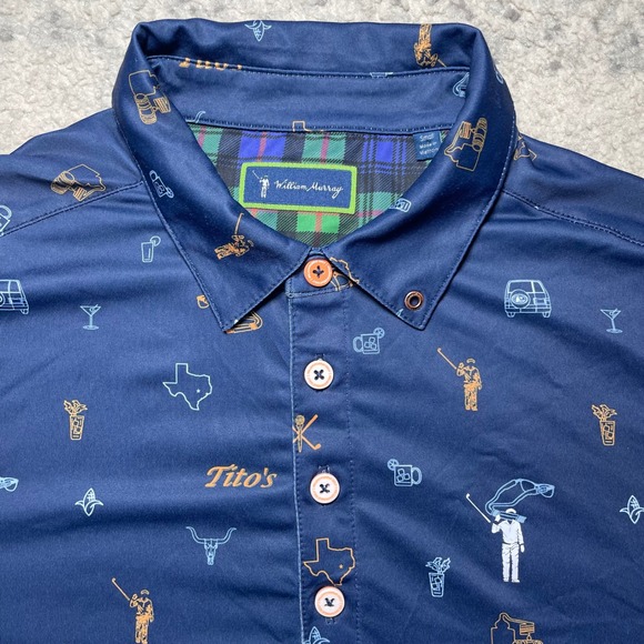 William Murray Golf Other - William Murray Golf x Tito's Vodka Mens Navy Blue Texas Print Polo Shirt Small